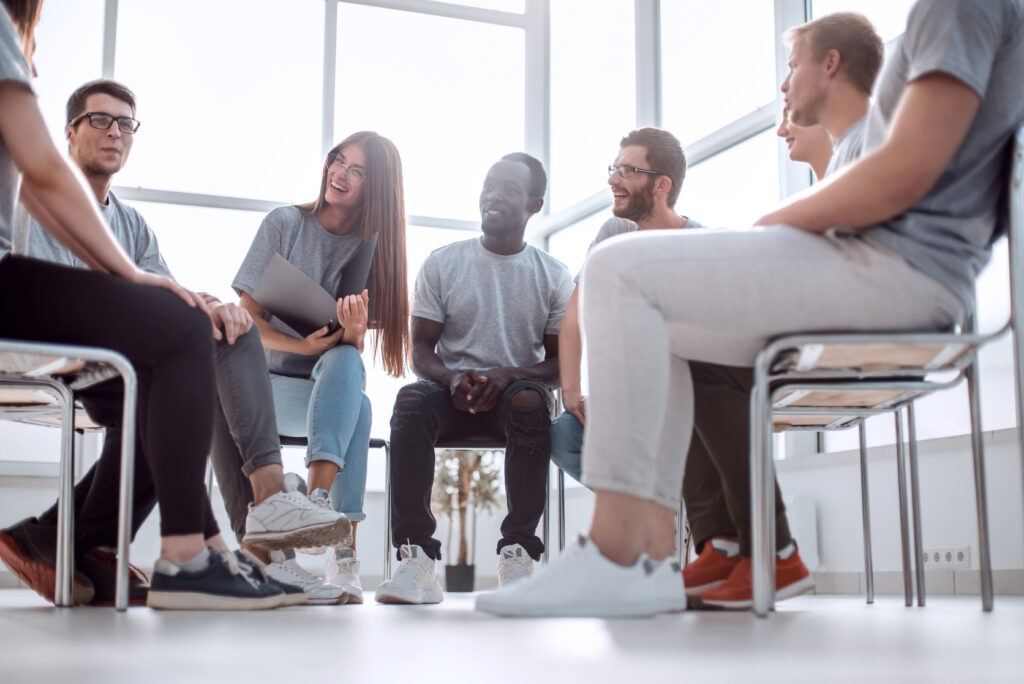 People engaged in a group discussion